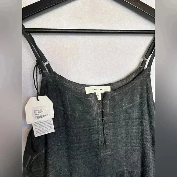 NWT Cleo + Wolf Black Tiered Tie Dye Cotton Linen Maxi Dress Size Medium - Picture 2 of 6